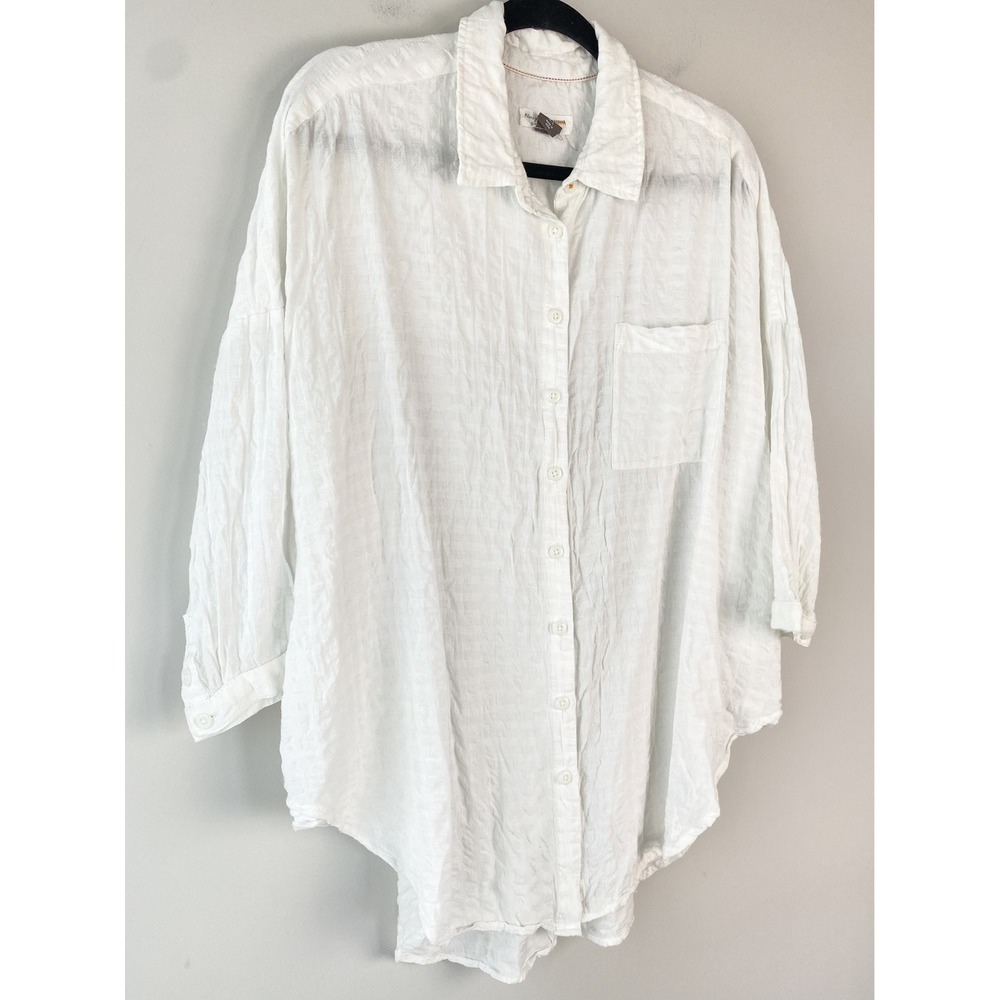 Anthropologie Pilcro Button Up Texture Shirt M/L White Coastal Clean Girl Cotton - Picture 2 of 9